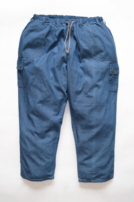 jeans kalhoty v pase do gumy s bočními kapsami tmavě modré
